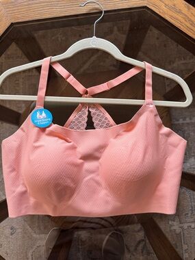 Hanes Seamless Lace-Back Bralette in Coral Peach 2XL NWT